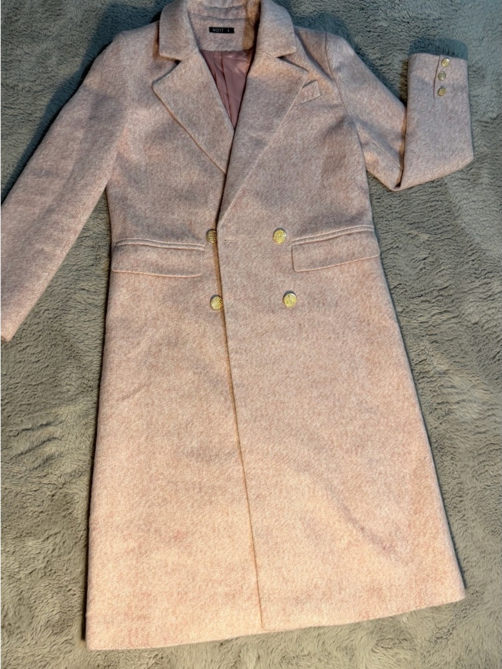 MOTF Double-Breasted Long Pea Coat - Light Pink - Picture 2 of 3